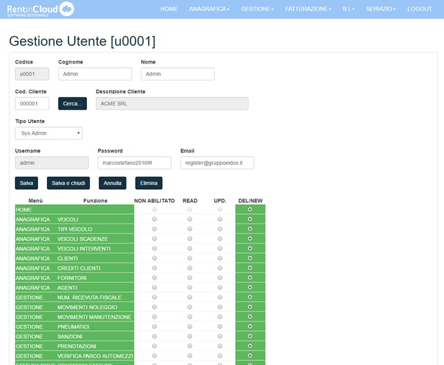 Profili Utenti Eidos RentinCloud - Software gestione noleggio