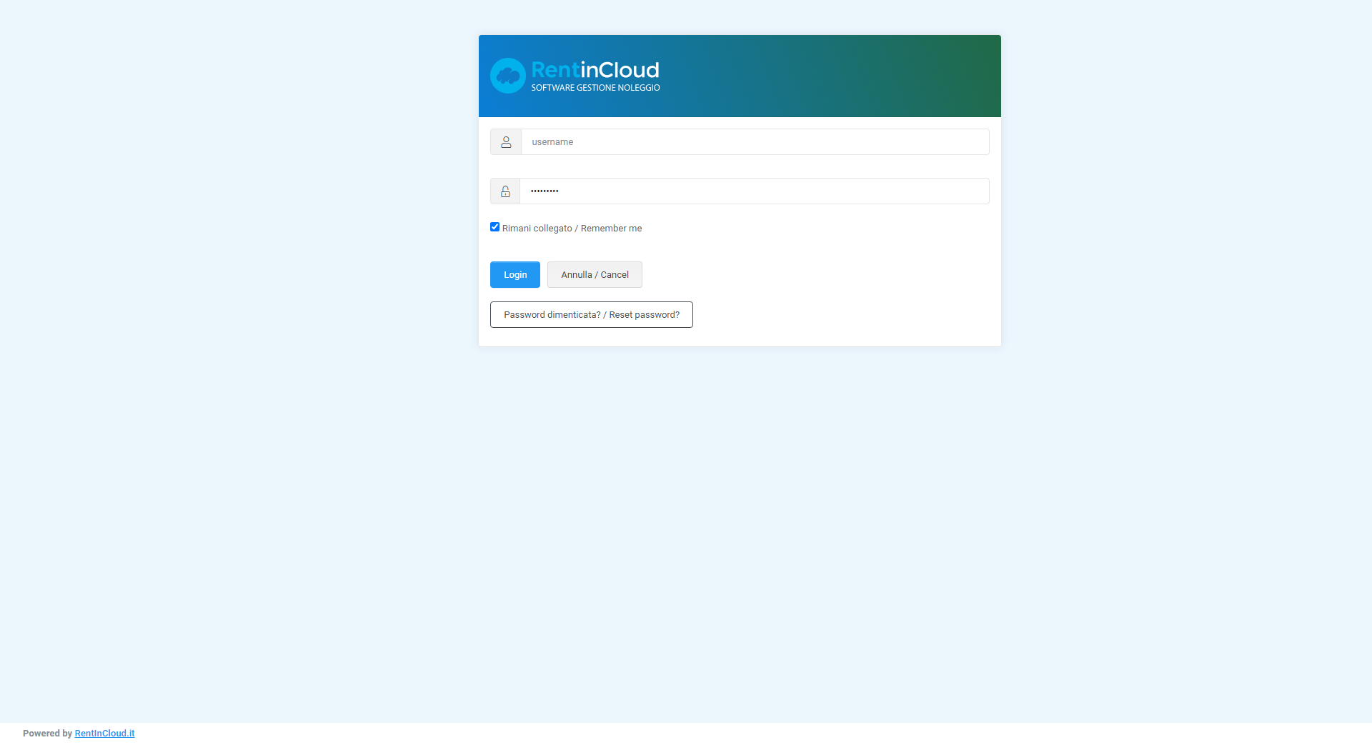 Log In RentinCloud - Gestionale noleggio